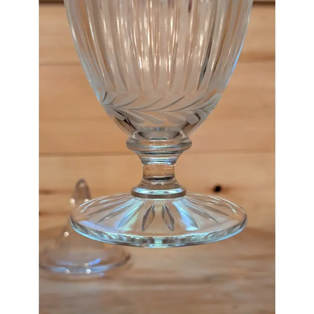 Vintage Etched Glass Covered Candy Dish Pedestal Apothecary Jar with Lid 10